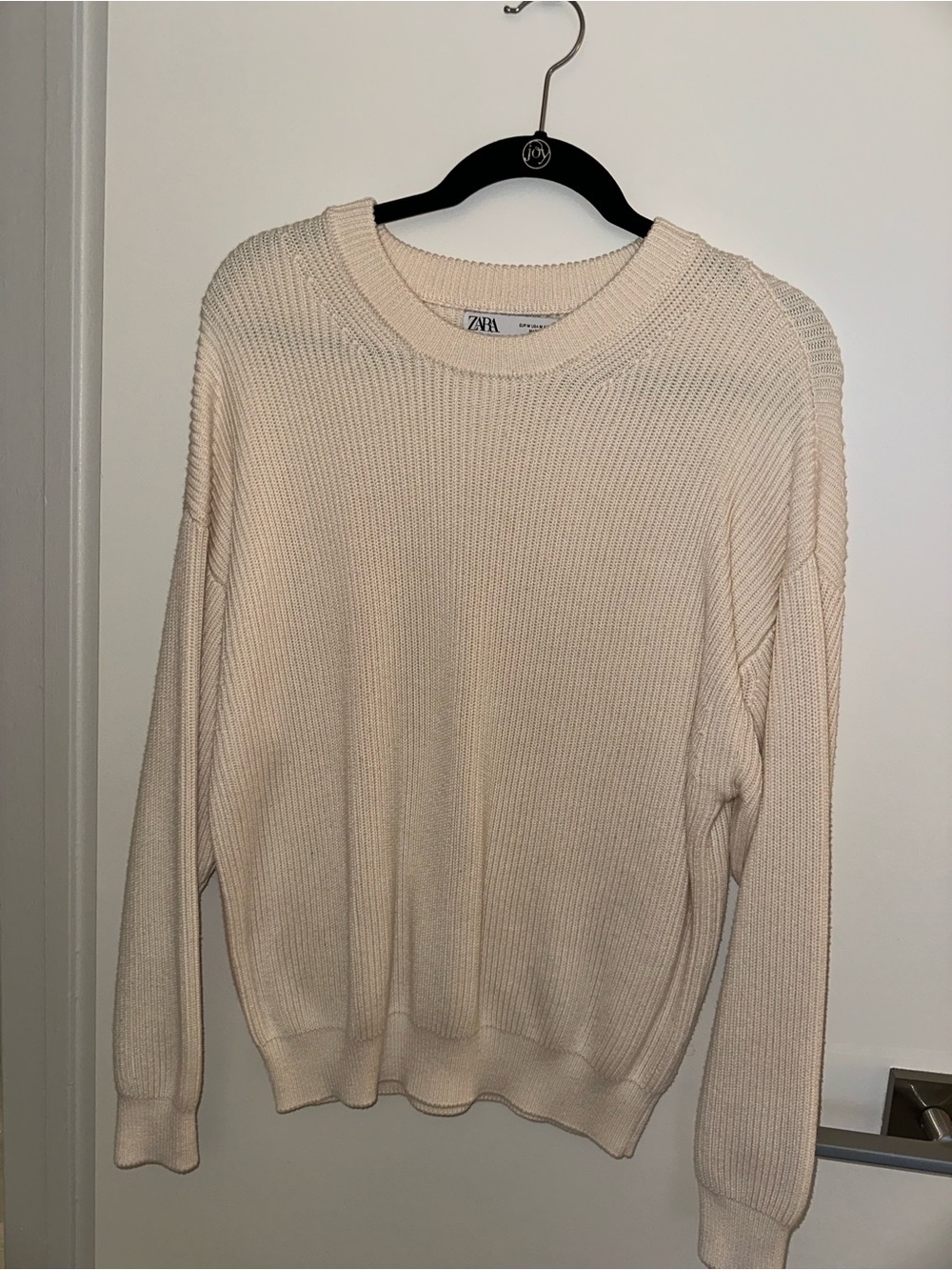 Zara Neutral Cream Ribbed Crewneck Sweater